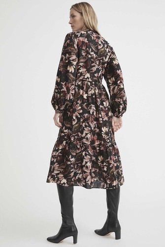 WITCHERY Size 14 Floral Pintuck Detail Long-Sleeved Midi DRESS Linen/Lyocell - Picture 8 of 12