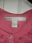 LADIES CORAL COLORED  BUTTON UP CARDIGAN W/ GEOMETRIC DESIGN AROUND NECKLINE SML — photo 3