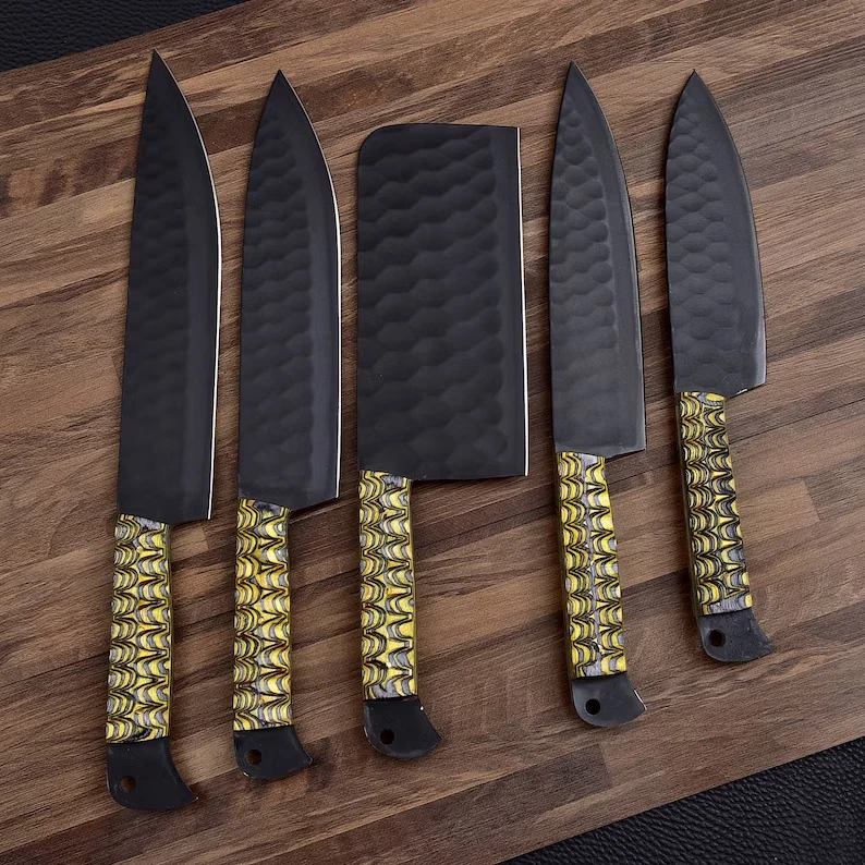 HAND FORGED DAMASCUS STEEL CHEF KNIFE Set Kitchen Knives