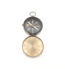 VTG Japanese Compass Pocket Watch Style  Black Dial Silver Tone Metal Japan 1