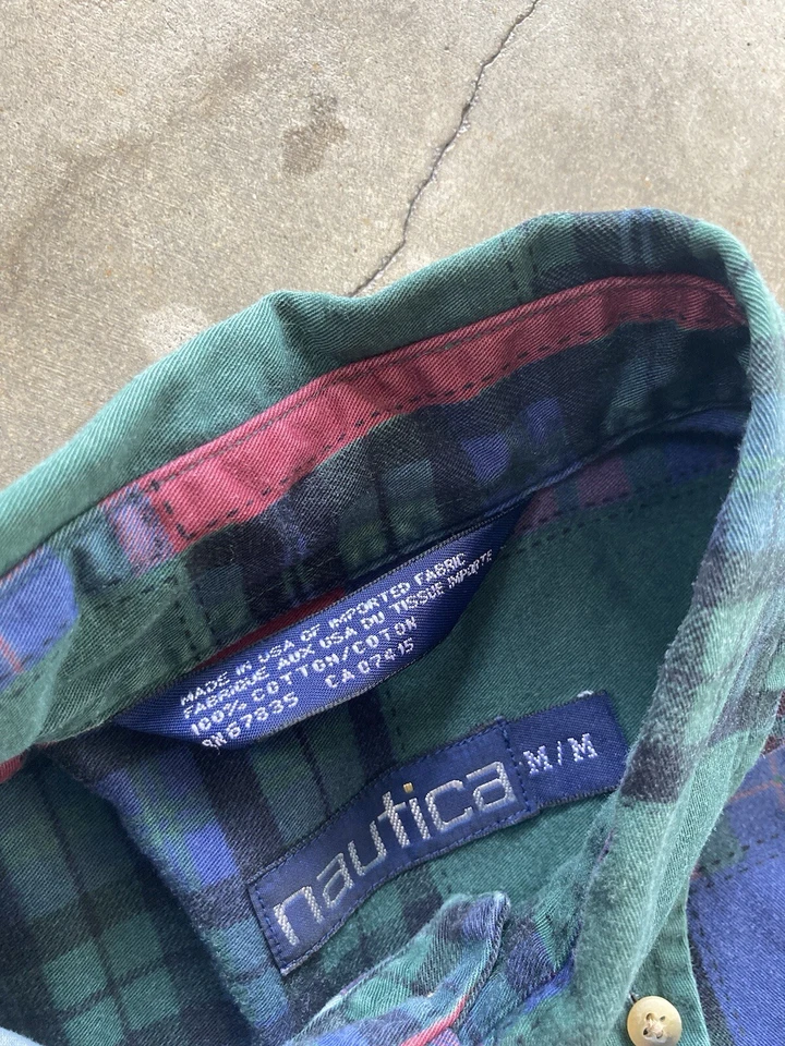 Vintage 90s Nautica Multicolor Stripe Plaid Colorblock Button Shirt M flannel - Image 4 of 4