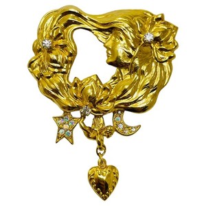 Authentic KIRKS FOLLY signed gold plated crystal designer brooch