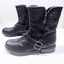 Clarks Collection Faralyn Boots Womens 9M Side Zip Moto Bootie Black Distressed