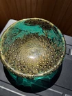 Vintage Murano Handblown Green & metallic Gold ART GLASS DISH 8.5” Bubble Patter