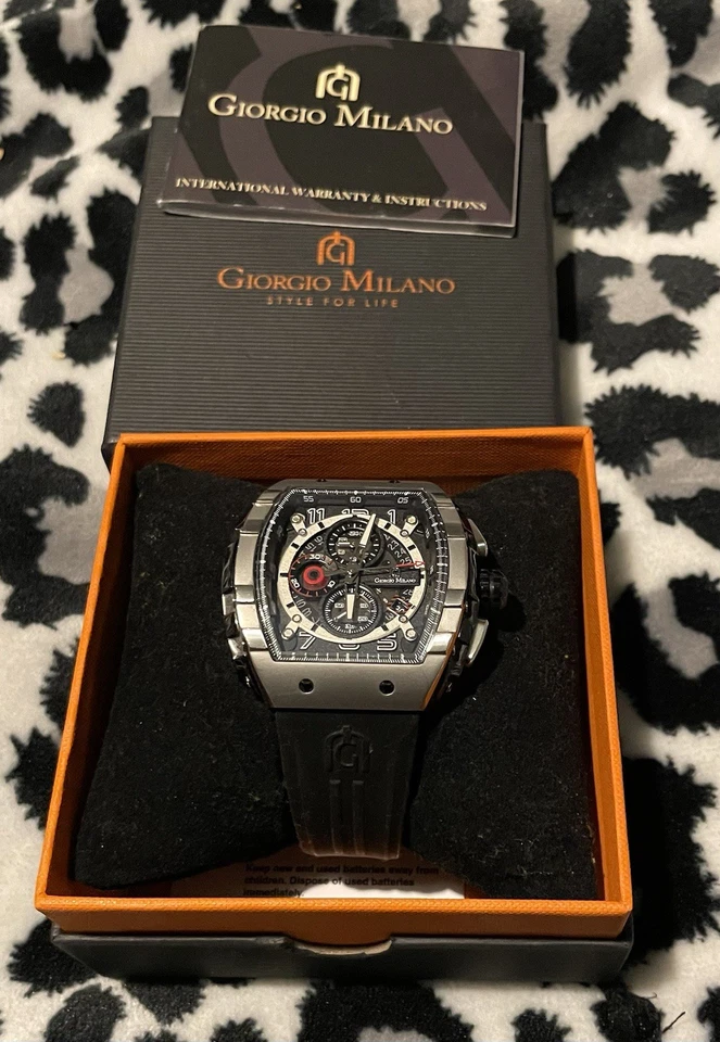 Giorgio Milano Silicone Band Black Dial Chronograph Men's Watch - 233STBK313 — 第 4/4 张图片