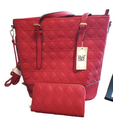 Burgundy leather cross stich bag with matching wallet NWT
