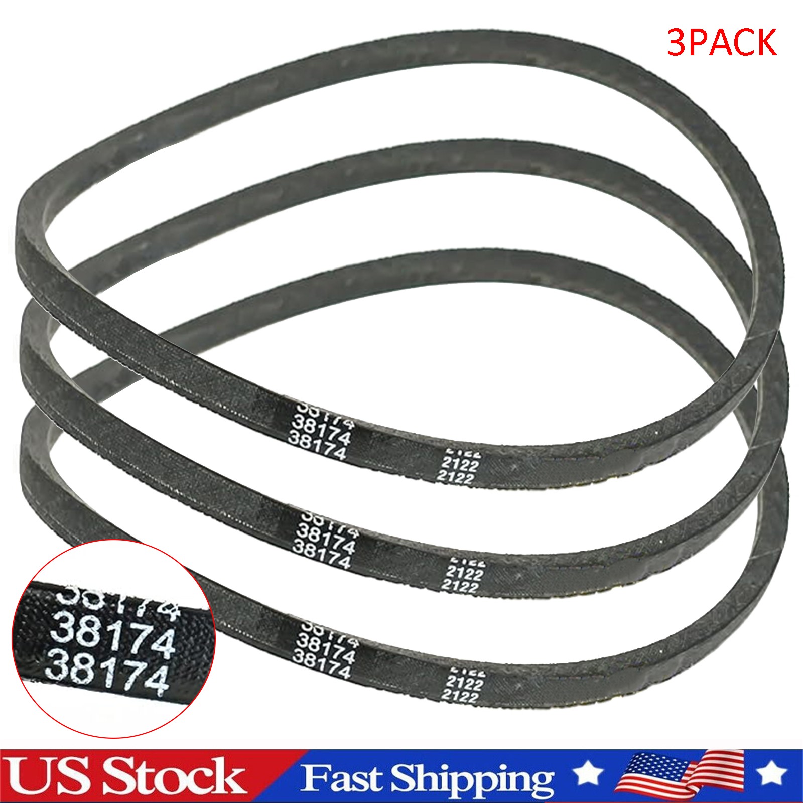 For Speed Queen Huebsch Washer Belt # 38174 3Pack