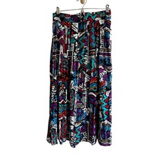 Vintage Fritzi California 90s Colorful Artsy Abstract Button Front Midi Skirt Lg