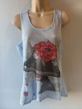 Women’s Size 10 Blue & Pink Net Vest Top New Tags From Flamode Festival Holiday 