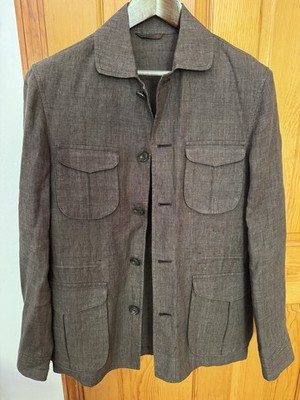 Eidos Napoli Brown Check Linen Field Safari Jacket Men's Size 36/46 