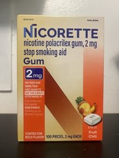 Nicorette Nicotine Gum Stop Smoking Aid 2mg, 100 Pieces Fruit Chill, 09/2027