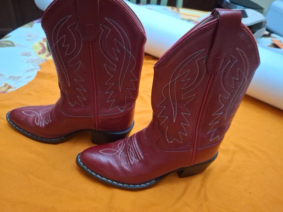 Botas de cuero rojas Old West para niños talla 13.0-D tan lindas Foto 4 de 4