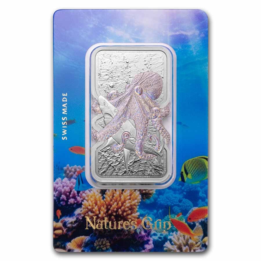 2025 Niue 1 oz Silver Nature's Grip Giant Octopus $2 Bar in Assay