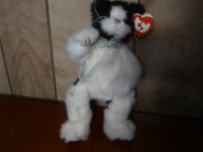 Ty Arien Cat Plush 8” Black White Kitten  1993  Green Bow Attic Treasures