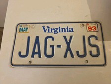 Vintage Jaguar Jag XJS Car License 1-Plate Virginia Vanity Used Cool Car 90s