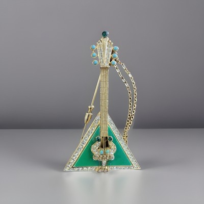 Rare 1960s Signed R. MANDLE  Multicolored Balalaika Guitar Brooch. Pristine!