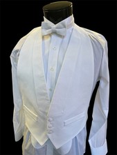 Men's White Slim Fit Pique Tuxedo Formal Shirt Vest Bow SET-Full Dress Black Tie