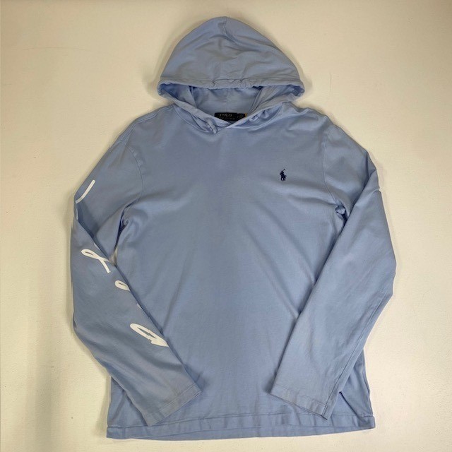 Polo Ralph Lauren Felpa Leggera con Cappuccio Manica Lunga Blu Chiaro Pony Logo Uomo S