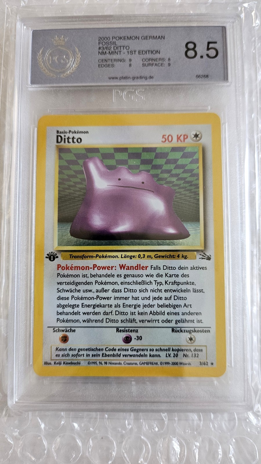 Ditto Holo First Edition Pokémon Fossil Set 1999 3/62 Deutsch TCG Pokemon