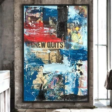 Original Mixed Media Abstract Modern Art Painting 24x36 "Agnew Quits" Signed