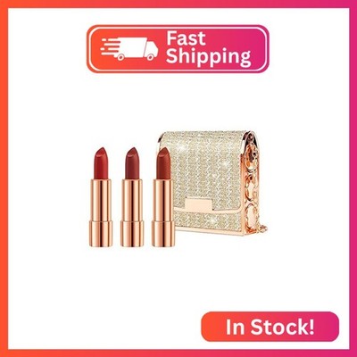 Newvenper Matte Lipstick Set 3 Colors Lip Stick with Sliver Chain Bag Package Ve
