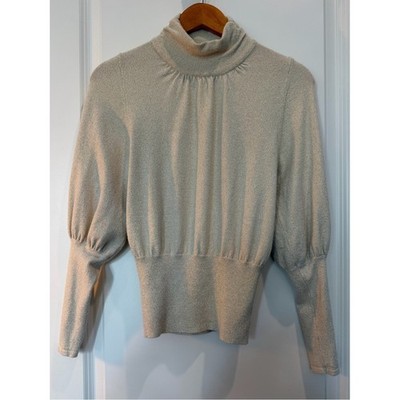 Express Metallic Gold Shimmer Turtleneck Balloon Sleeve Sweater XS