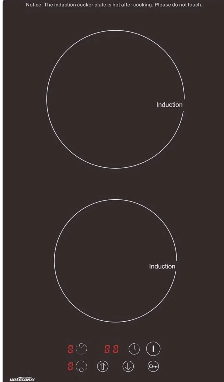 Wiseconn 20"x11.6" Dual Induction Cooktop Black I2V-13 240V, 1800W 9 Heat Levels