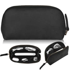 Leather Tech Pouch for Cables Chargers Phone | Tech Bag | Travel Accessory Pouch