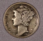 1929-D "Mercury" Silver One-Dime Coin, Very Fine