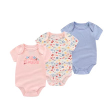 3PCS Fashion Summer Short Sleeve Cartoon Baby Boy Girl Bodysuit Cotton Newborn