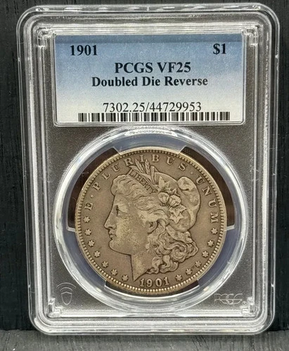 1901 P Morgan Silver Dollar Double Die Reverse. PCGS VF25 Rare VAM 3