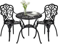 Garden Bistro Set 2 Chairs & Table Cast Aluminum Furniture Outdoor Patio Dining