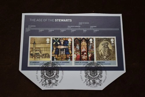 GB 2010 Age of the Stewarts m/s , Commemorative Stamps On Piece, Used, ex FDC