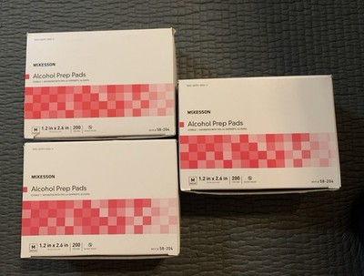 ''600 pads'' 3 BOXES OF 200 MCKESSON ALCOHOL PREP PADS Wipes MEDIUM. FAST Shipping