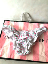 Victoria's Secret Pink Swim Ruffle Bikini Cheeky Bottom White Pink Floral NWT