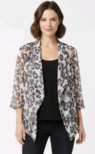 Chico s Open Front Blazer Women s Size 3 Gray Animal Print 3/4 Sleeve...