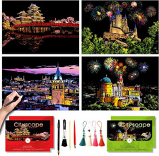 Scratch Art for Adults-Scratch Painting Craft Kit 4 Sheets 16X11 In Foil Engra