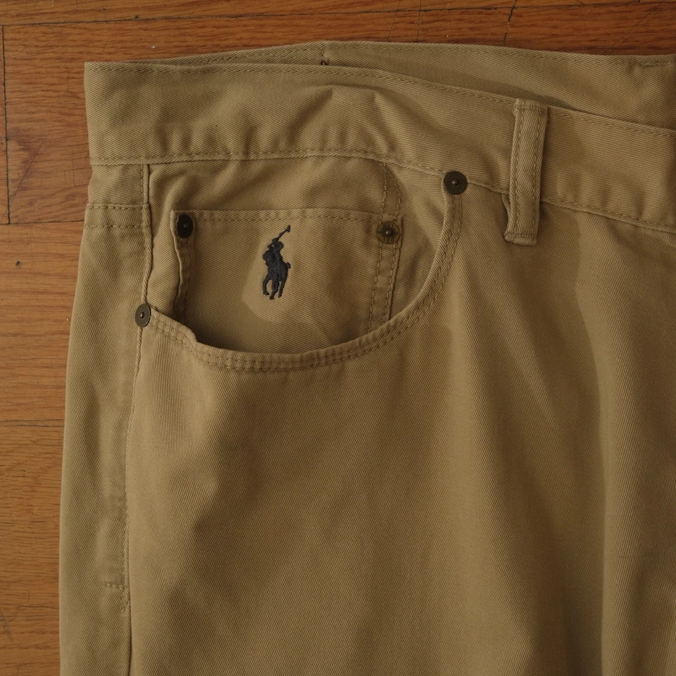 Polo Ralph Lauren Khaki Pants 38x30 Cotton Straight Fit 5-Pocket Logo Tan Casual - Image 2 of 4