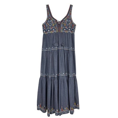 Calypso St. Barth Jimena Embroidered Tiered Maxi Dress Size XS