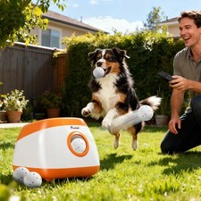 PawHut Automatic Dog Ball Launcher, Dog Ball Thrower, 26-80 FT Distance