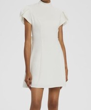 Jovani Women's White Mock Neck Tulip Sleeve Cutout Bow Back Dress Size 8