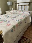 Antique Vintage Hand Made Appliquéd Morning Glory Flower Quilt : 84" X 84" — photo 1