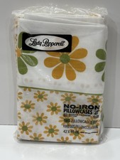 Vtg Lady Pepperell 2 Kingsize Pillowcases Goldenrod & Avocado Mod Daisy 20”x38”