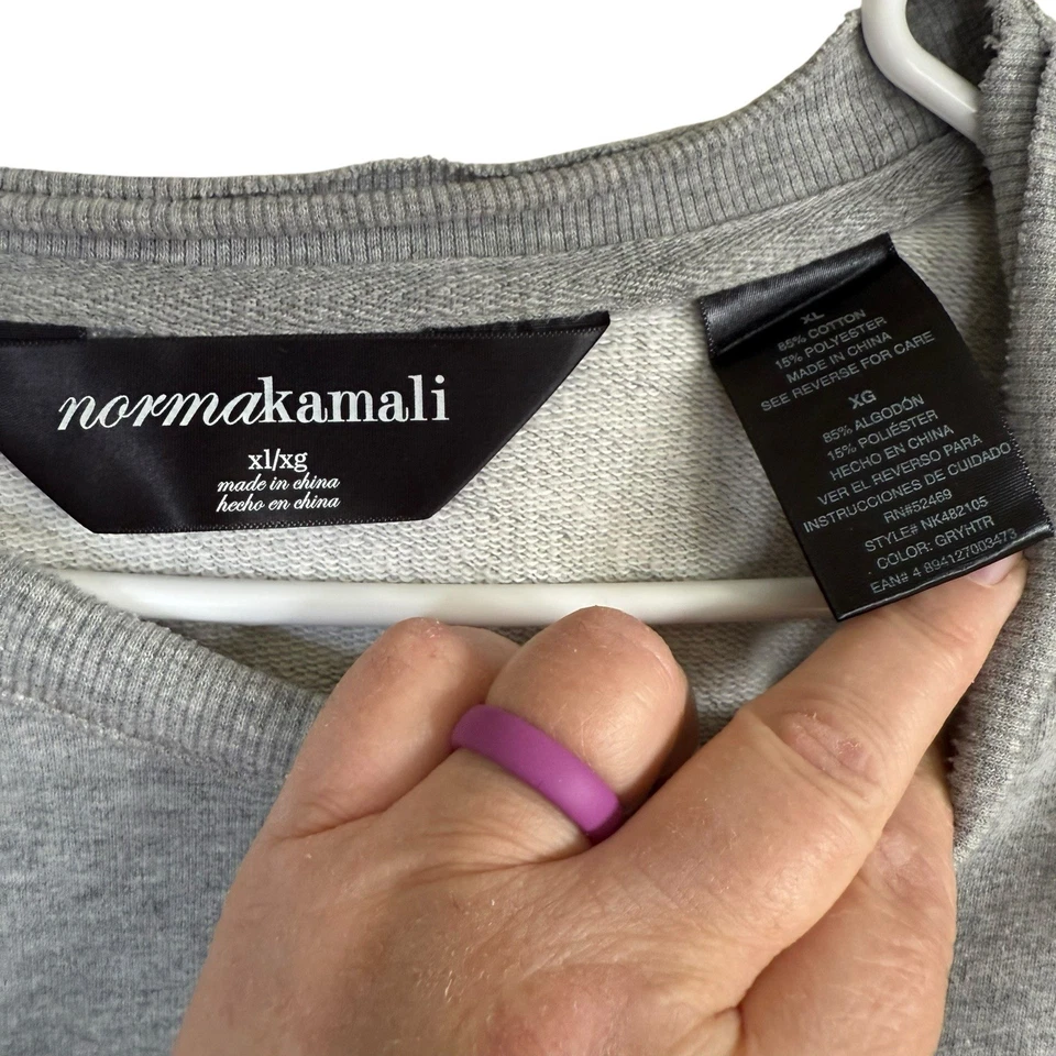 Sudadera para mujer Norma Kamali gris manga larga cuello redondo borde crudo desgastado XL Foto 3 de 4