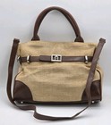 Etienne Aigner Purse Tan Straw Brown Leather Bag Top Handles Shoulder Strap VTG