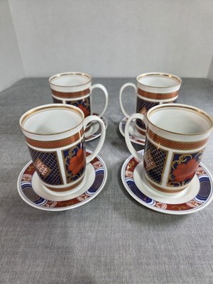 Exclusive For Neiman Marcus Fitz & Floyd Gold Rim Japanese Cup & Saucers Set 4