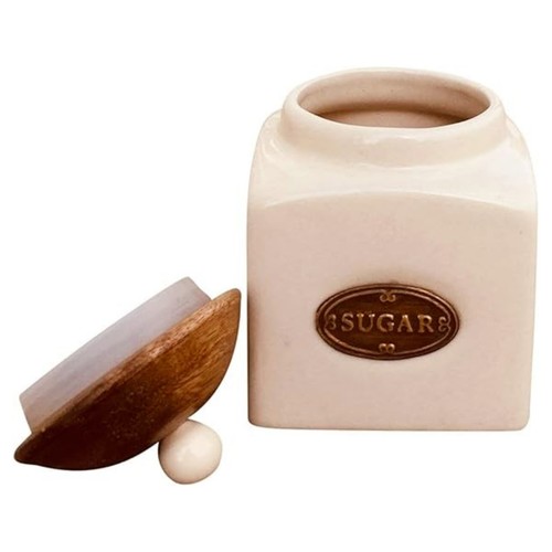 3Pc Ceramic Coffee Tea Sugar Jar with Wooden Lids Kitchen Table Storage Jars - Picture 2 of 2