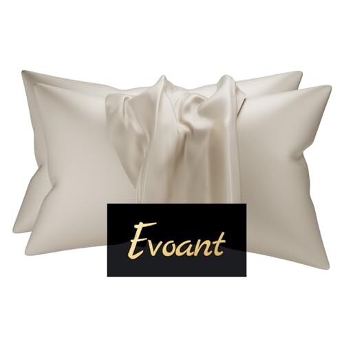 Satin Silk Pillowcase for Hair and Skin Size Pillow Cases Set of 2, Queen Beige