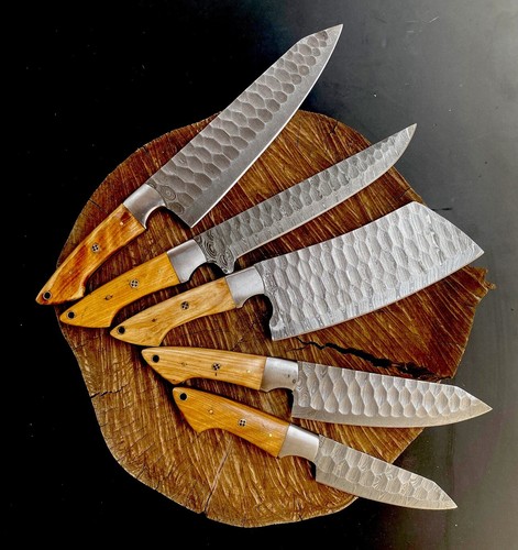 CUSTOM HANDMADE DAMASCUS STEEL CHEF KNIFE KITCHEN SET COMES WITH BAG - Picture 3 of 5