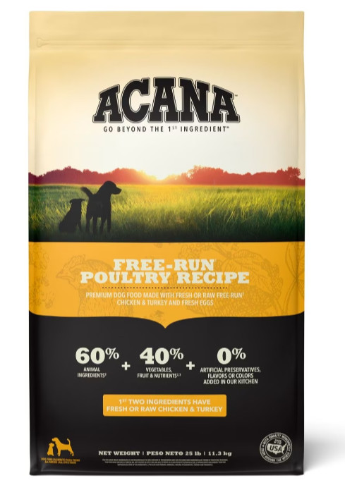 ACANA Free-Run Poultry Recipe Grain-Free Dry Dog Food, 25lb